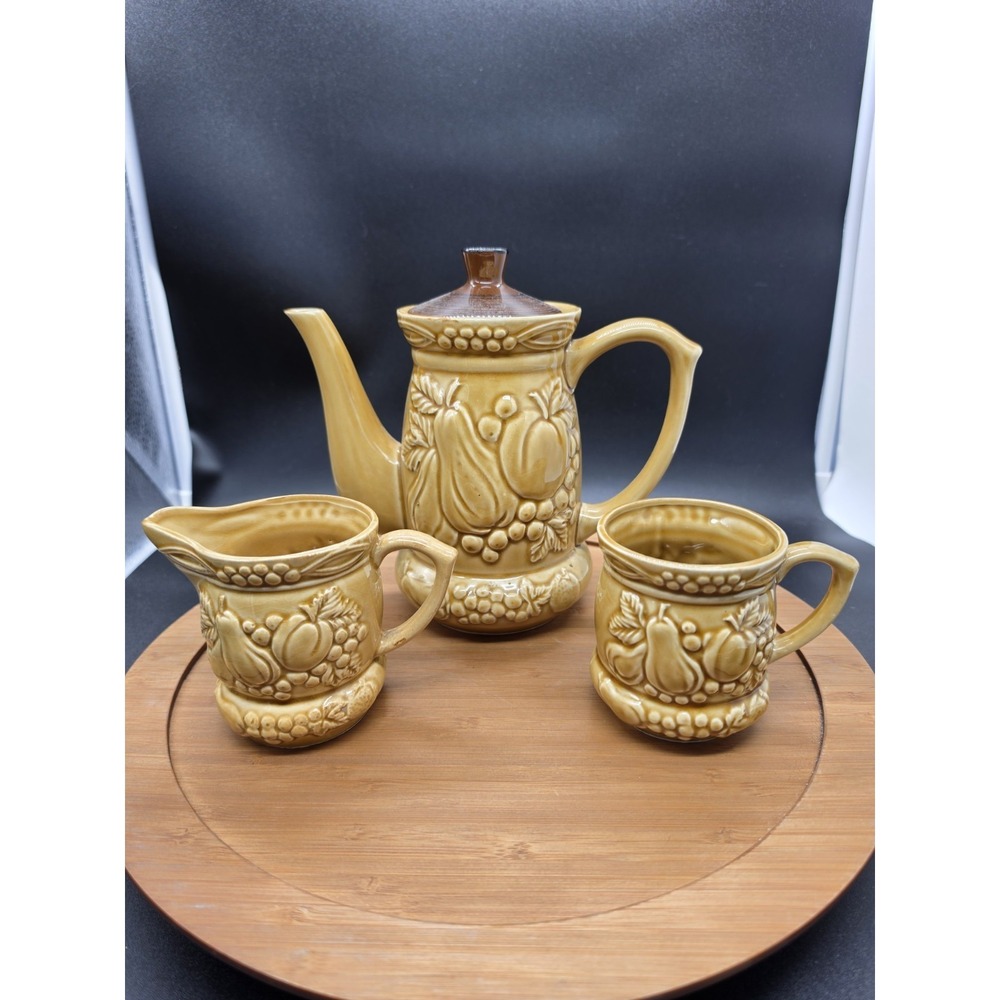 Vintage Tilso Japan Ceramic Tea Coffee‎ Set  Harvest Gold MCM Creamer Sugar Bowl